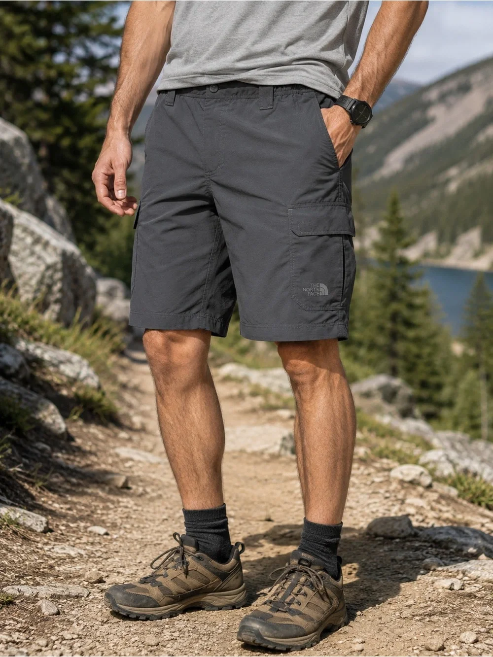 The North Face Cargo Hiking Shorts Men’s XL Gray Nylon Outdoor Trail Utility